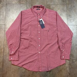 VTG NWT Nautica Tartan Red Micro Plaid Button Down Long Sleeve Shirt